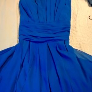 David's Bridal strapless chiffon dress with layere